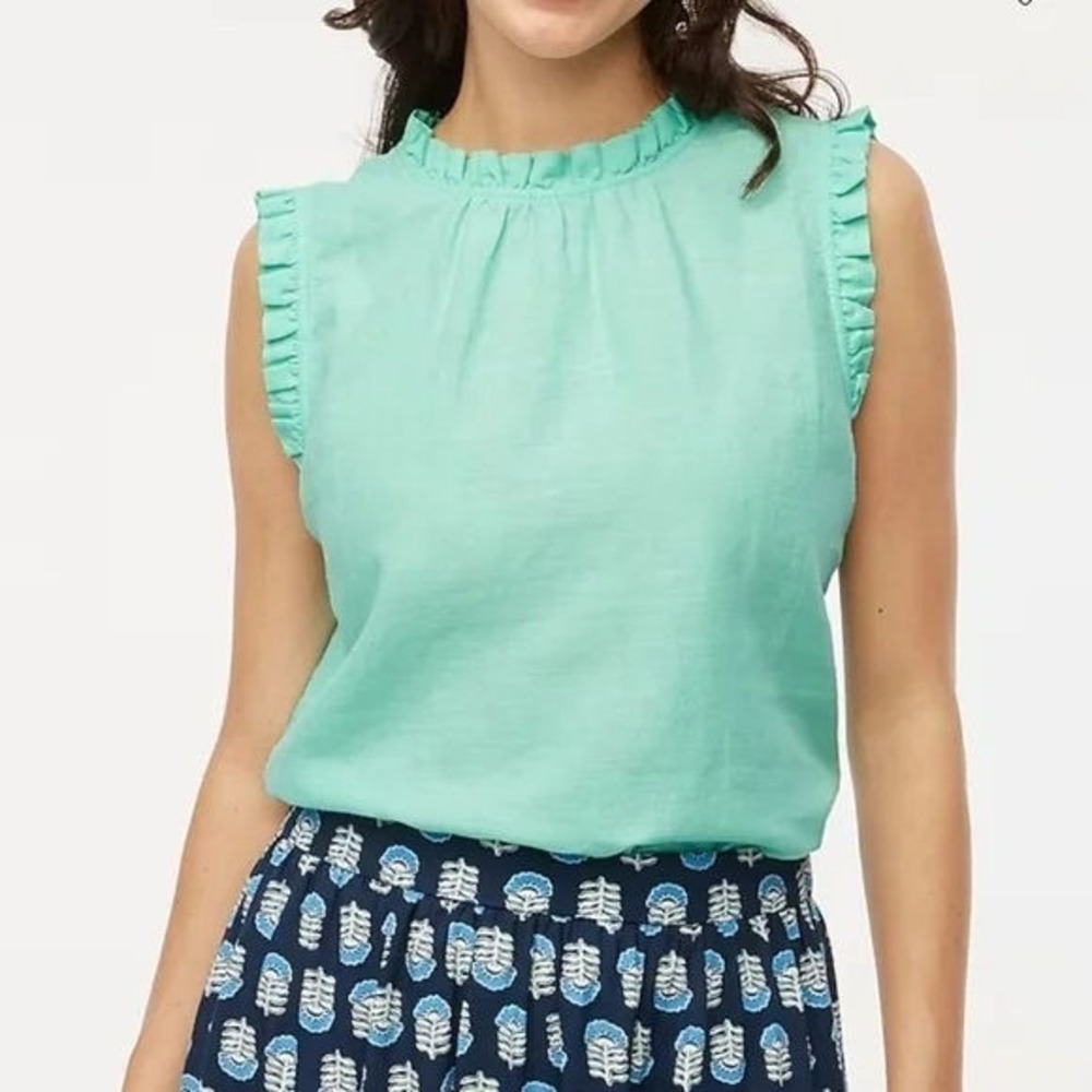 J.Crew Women's Linen Blend Ruffleneck Sleeveless Top - Mint Green CA112 - Medium
